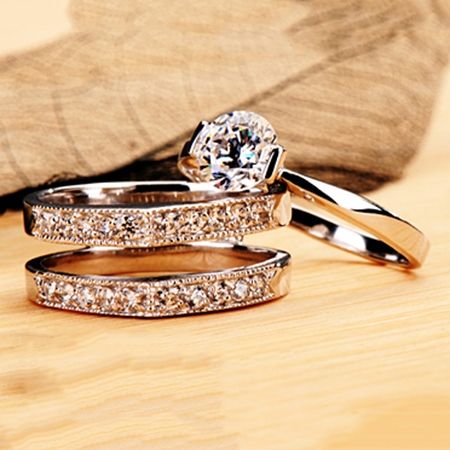 Wykwintne Osiem Serc Osiem Strzałek Nscd Diamond Engagement Wedding Ring Set