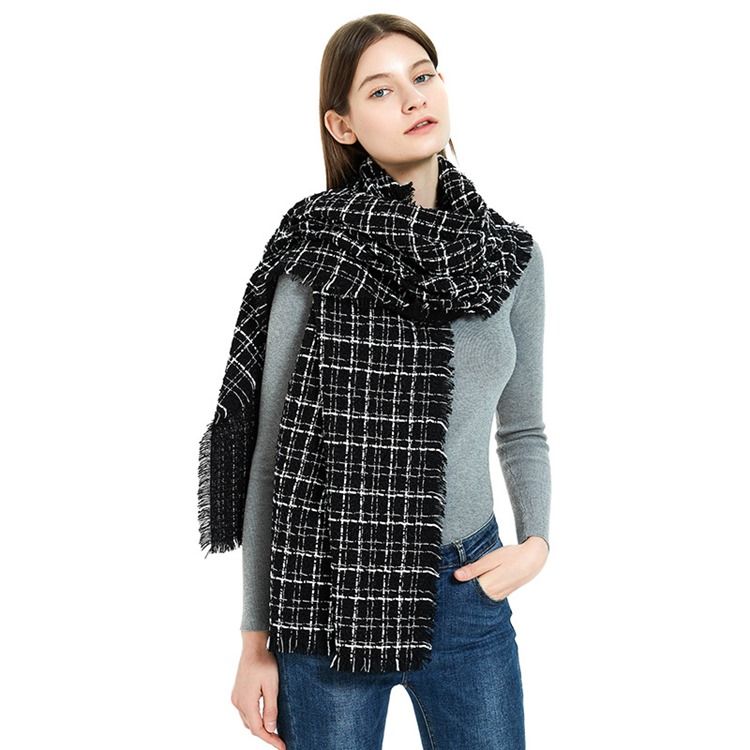 Acryl Quaste Plaid Warme Damen Schals