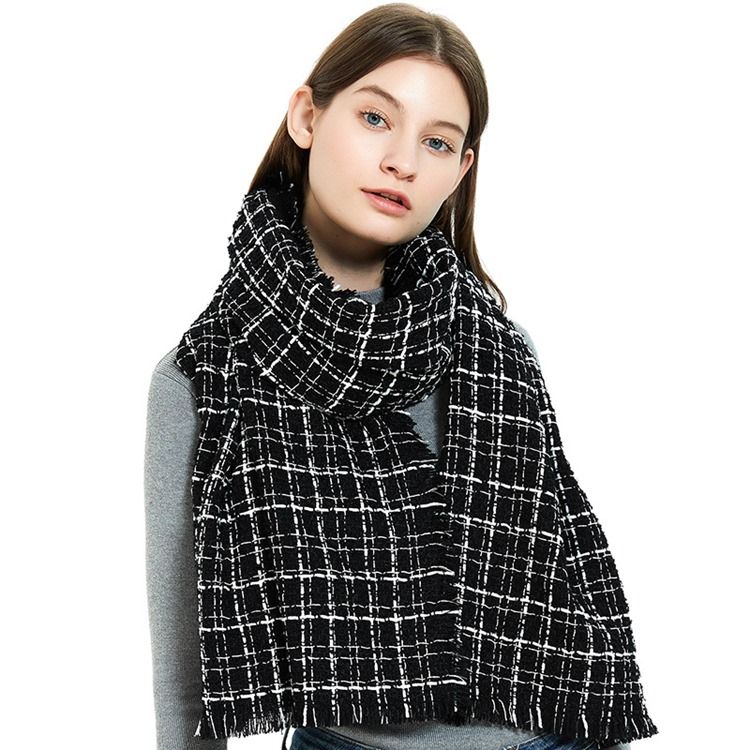 Acryl Quaste Plaid Warme Damen Schals