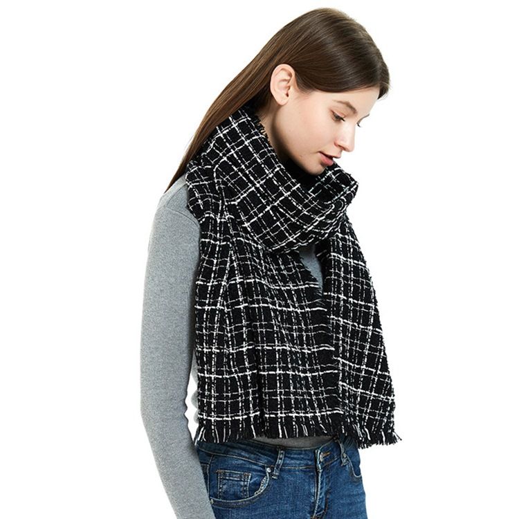 Acryl Quaste Plaid Warme Damen Schals