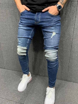 Męskie Zwykłe Ołówkowe Spodnie Vintage Zipper Jeans