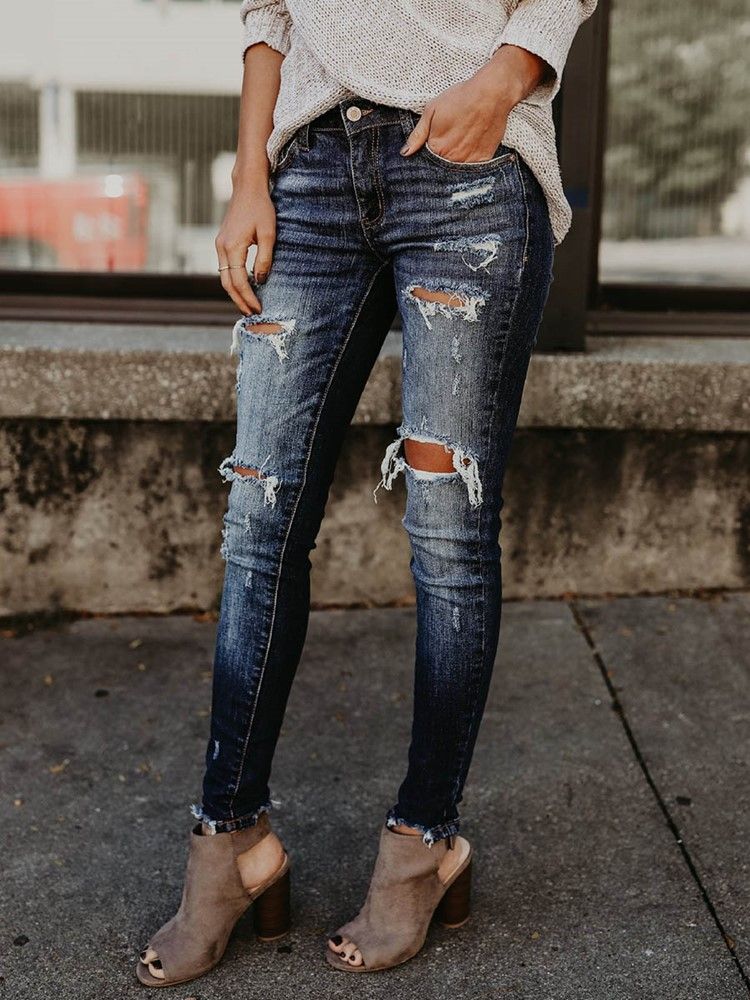 Skinny Denim Podarte Dżinsy Damskie