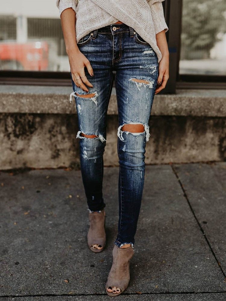 Skinny Denim Podarte Dżinsy Damskie