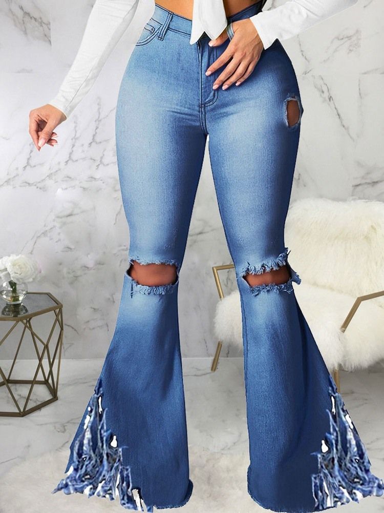 Zwykły Tassel Bellbottoms Damskie Slim Zipper Jeans Zip