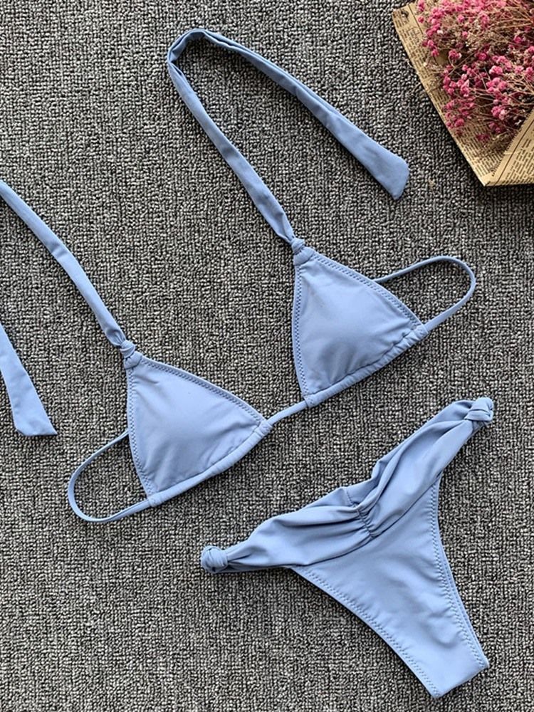 Damskie Bikini Set Plisowany Elastyczny Sznurowany Seksowny Strój Kąpielowy