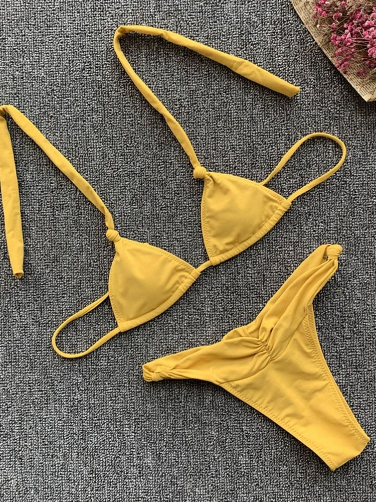 Damskie Bikini Set Plisowany Elastyczny Sznurowany Seksowny Strój Kąpielowy