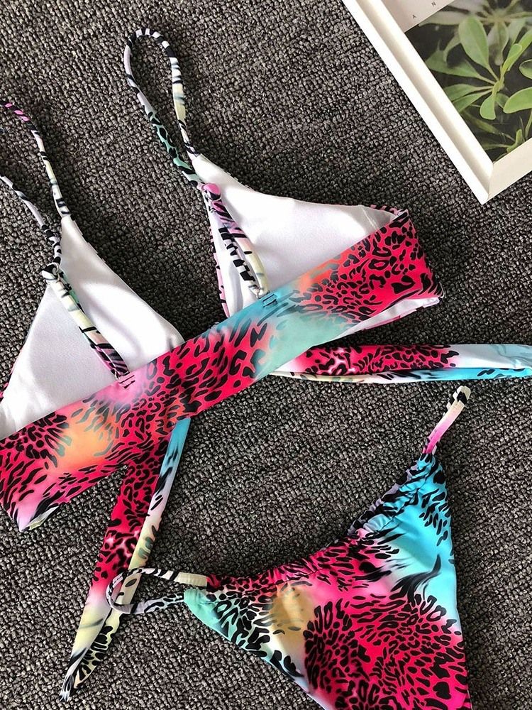 Damskie Seksowne Bikini Z Kokardką W Kolorowe Bloki