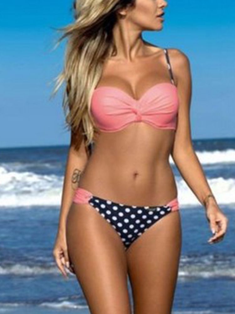 Modne Damskie Plisowane Bikini W Paski