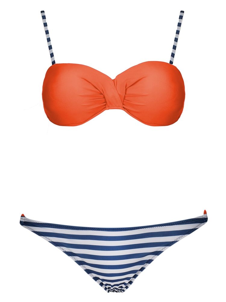 Modne Damskie Plisowane Bikini W Paski