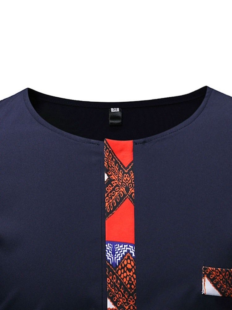 Afrykańska Moda Dashiki Kolorowy Blok Patchwork Casual Męski T-shirt