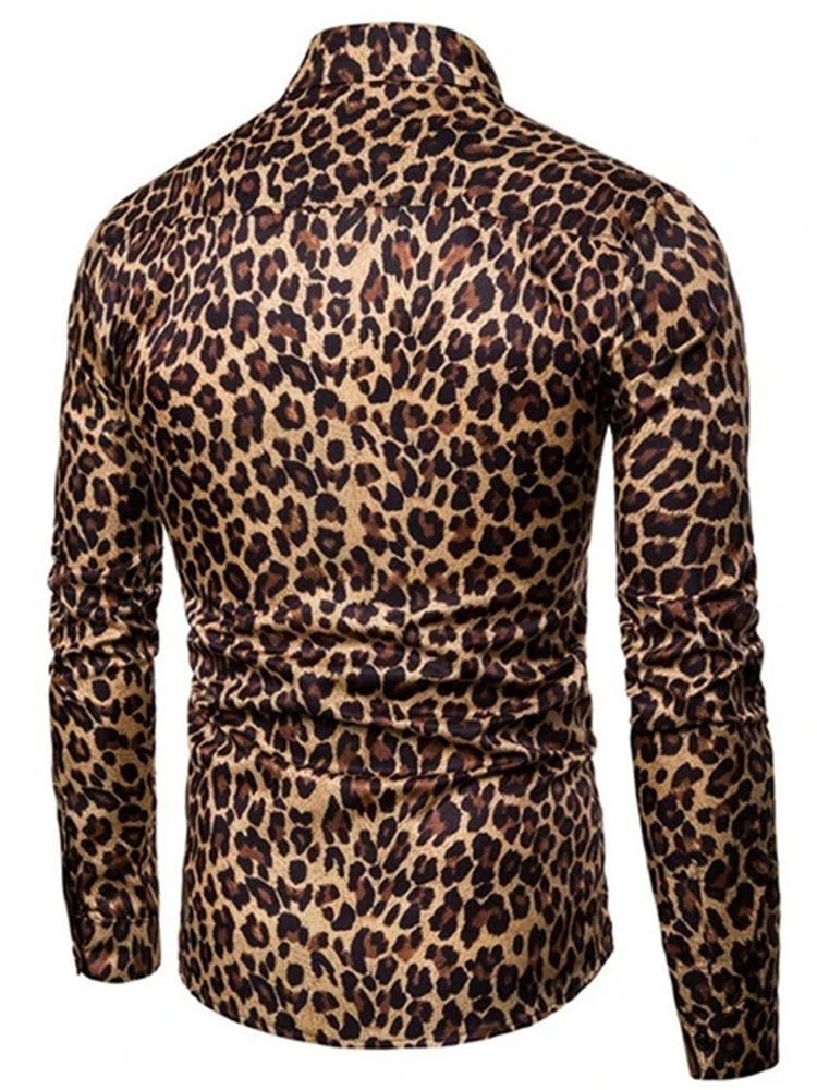 Męska Wąska Koszula W Stylu Casual Lapel Leopard