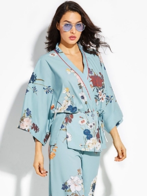 Luźny Damski Płaszcz Kimono W Kwiaty