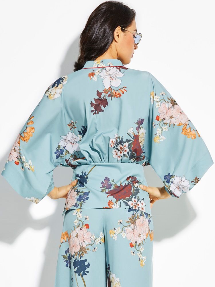 Luźny Damski Płaszcz Kimono W Kwiaty