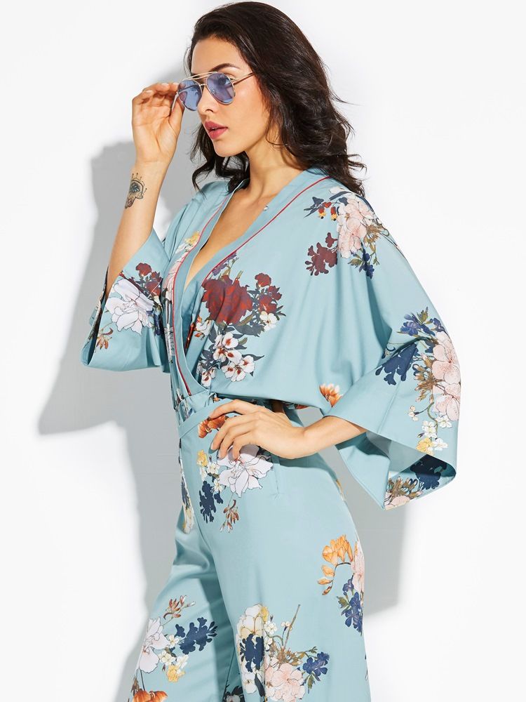 Luźny Damski Płaszcz Kimono W Kwiaty