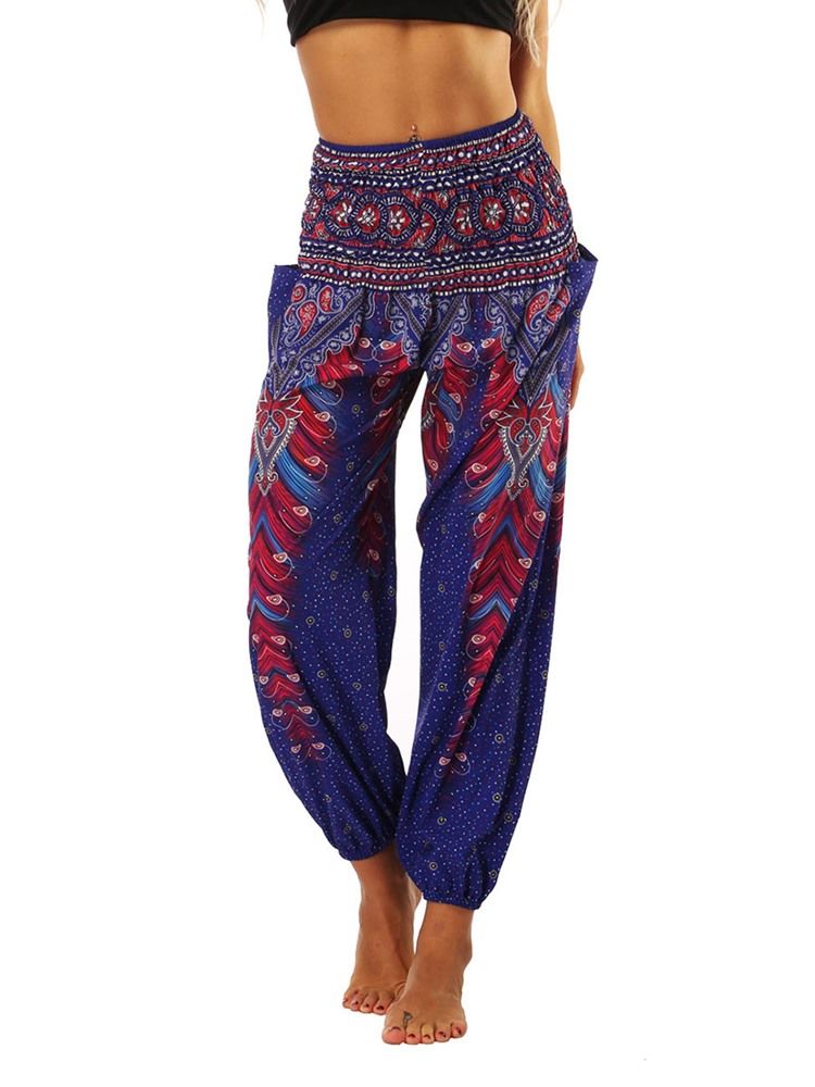 Damskie Spodnie Z Geometrycznym Nadrukiem Boho Joga Harem Pants