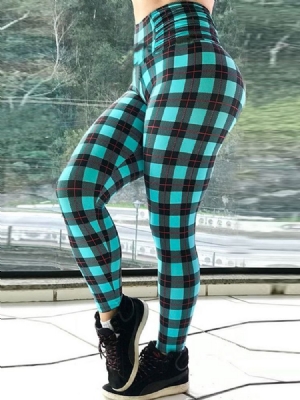 Kobiety Plaid Print Pełna Długość Fitness Joga Legginsy Spodnie Do Jogi Legginsy Z Wysokim Stanem Tiktok