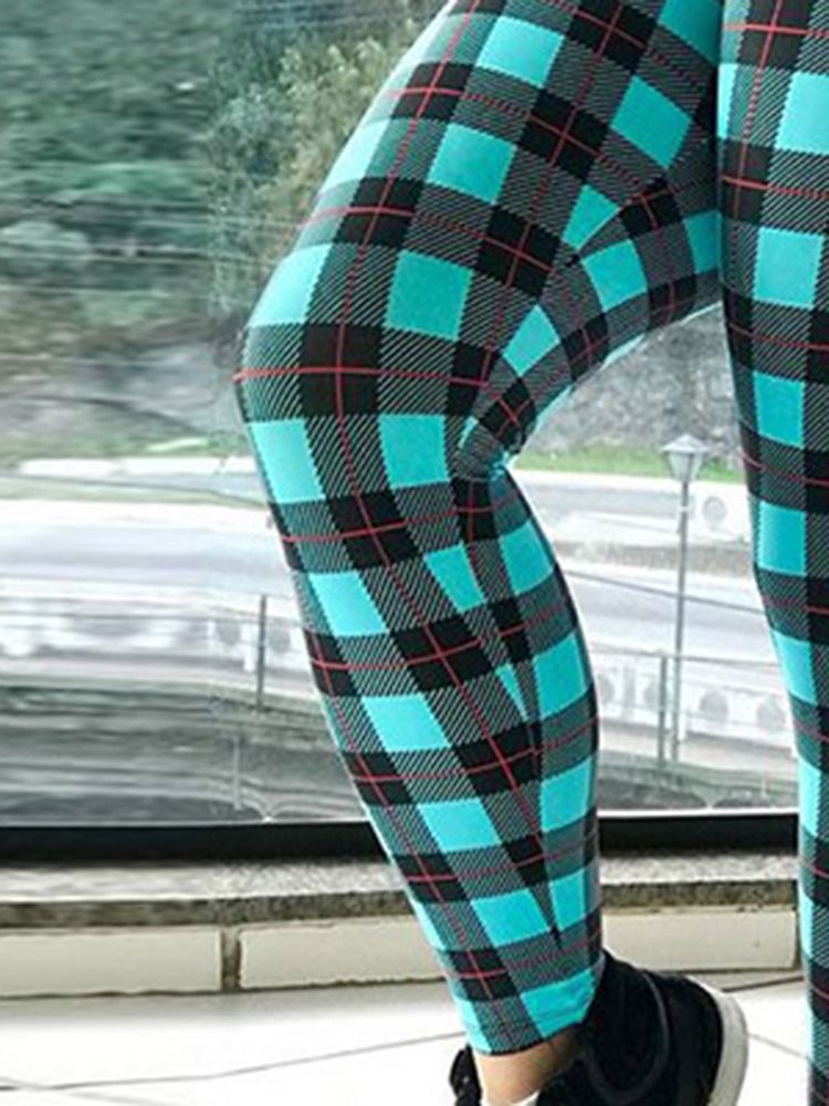 Kobiety Plaid Print Pełna Długość Fitness Joga Legginsy Spodnie Do Jogi Legginsy Z Wysokim Stanem Tiktok