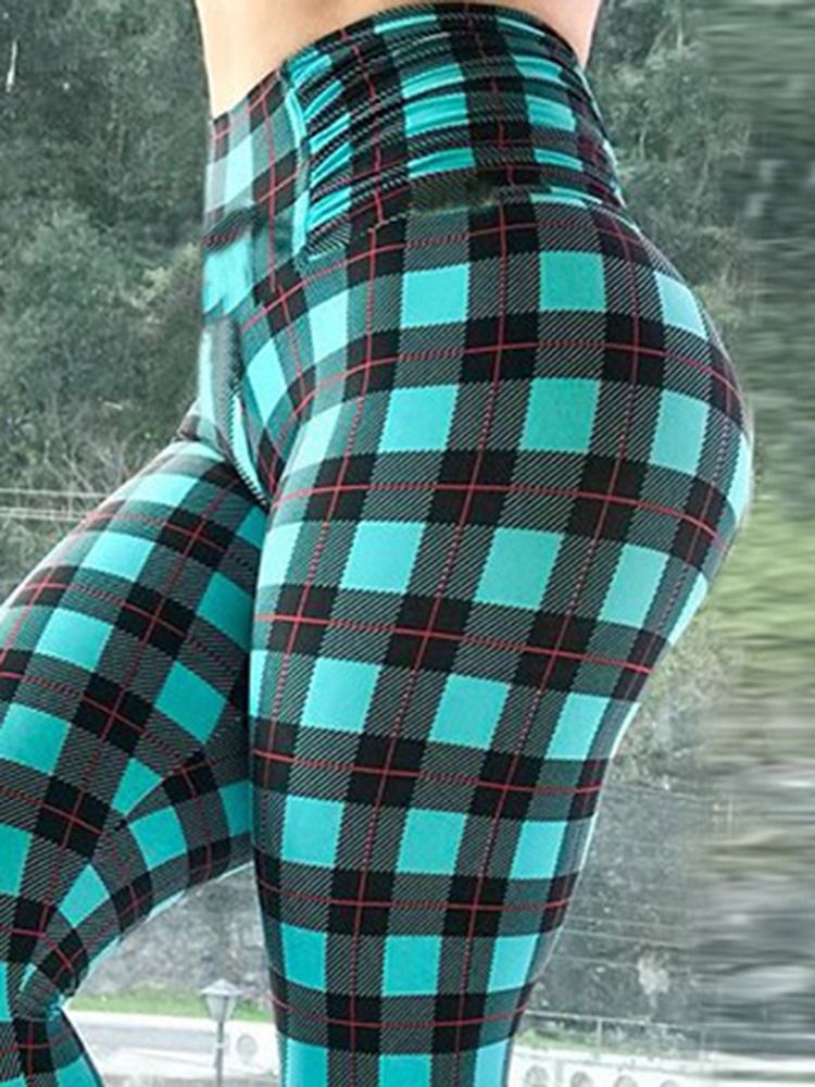 Kobiety Plaid Print Pełna Długość Fitness Joga Legginsy Spodnie Do Jogi Legginsy Z Wysokim Stanem Tiktok