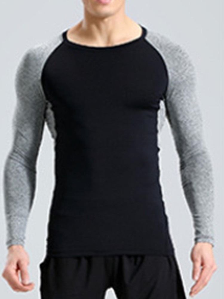 Męski Sweter W Kolorowe Bloki Z Długim Rękawem Quick Dry Gym Sports Tops