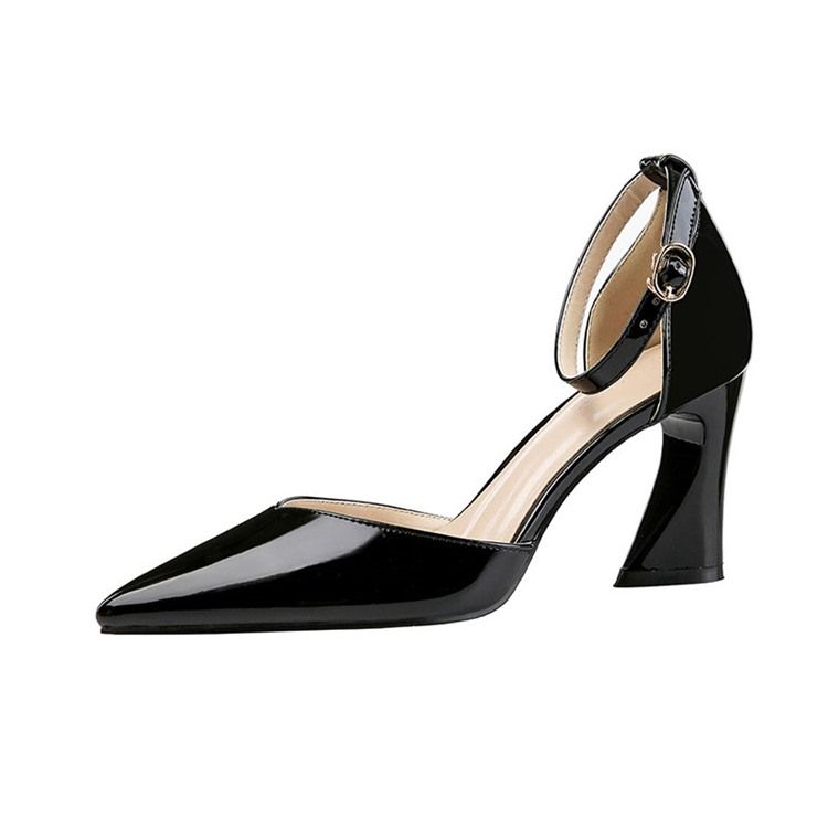 Pu Pointed Toe Chunky Heel Buckle Damskie CZółenka