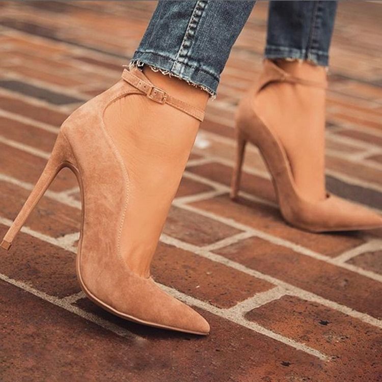 Sztuczny Zamsz Szpiczasty Nosek Szpilki Damskie Nude Pumps