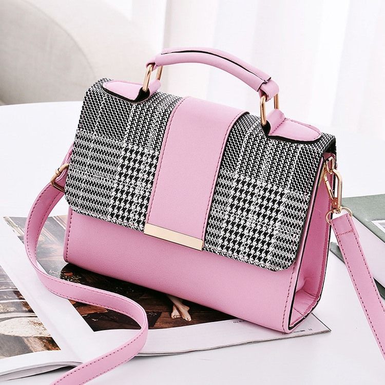 Kolorowe Bloki Pu Houndstooth Square Tote Bag