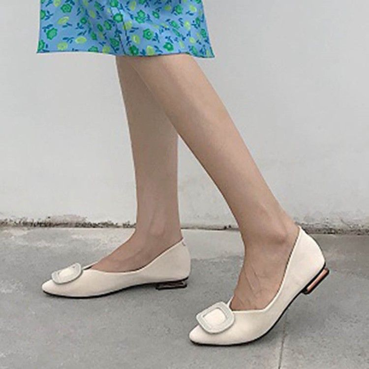 Pu Block Heel Slip-on Kwadratowe Toe Damskie Mieszkania