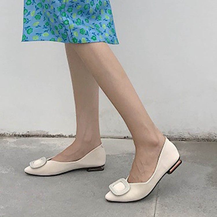 Pu Block Heel Slip-on Kwadratowe Toe Damskie Mieszkania