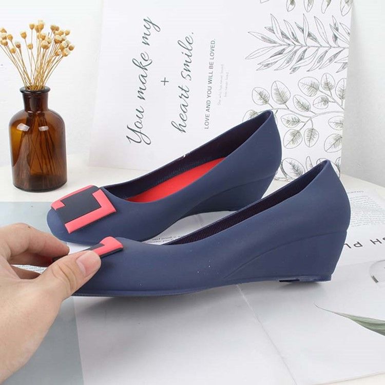 Pvc Wsuwane Okrągłe Toe Wedge Heel Damskie Galaretki Buty