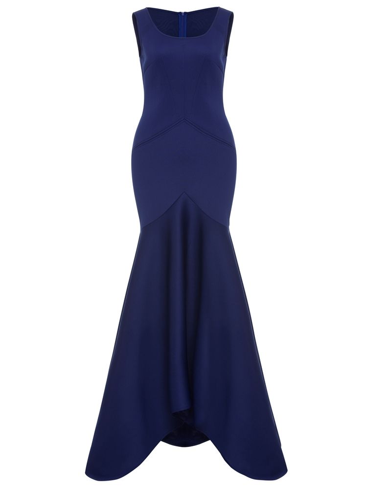 Kobieta Eicdress Royal Blue Back Zip Gładka Sukienka Maxi