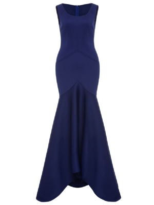 Kobieta Eicdress Royal Blue Back Zip Gładka Sukienka Maxi