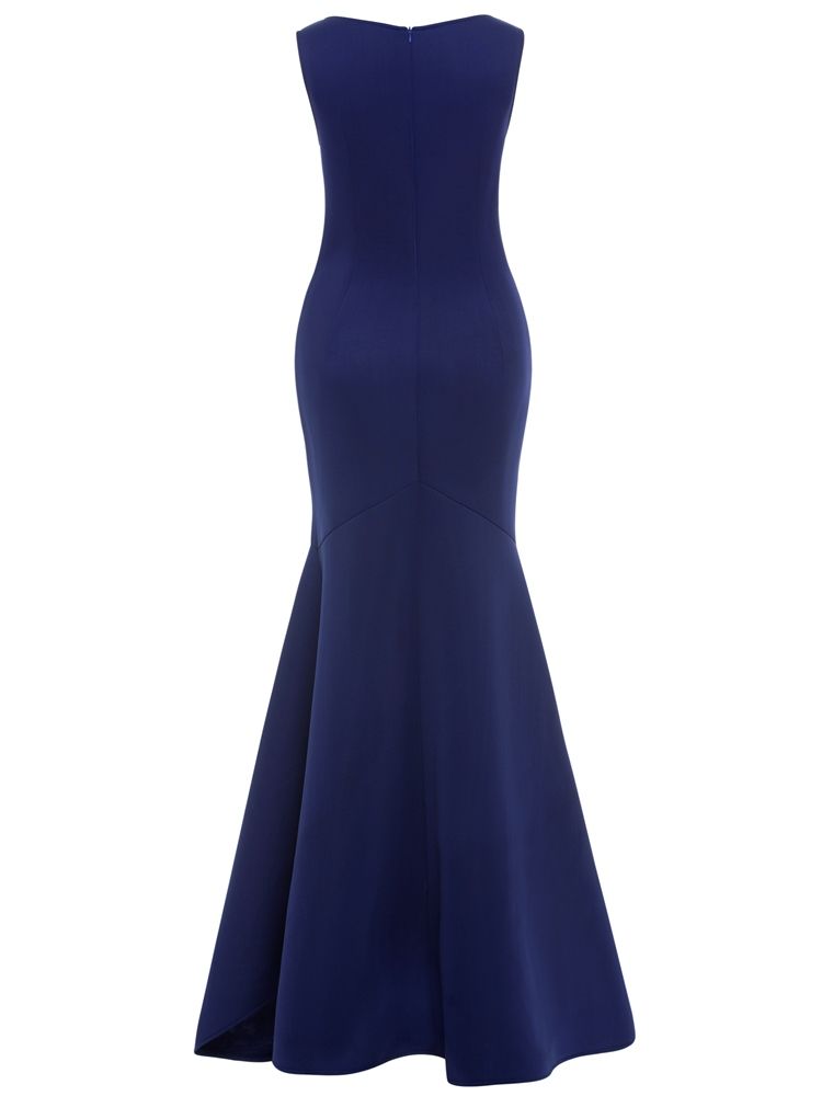 Kobieta Eicdress Royal Blue Back Zip Gładka Sukienka Maxi