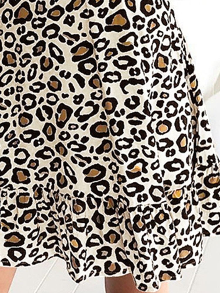 Krótki Rękaw Powyżej Kolana V-dekolt Leopard Pullover Dress Sukienki Plażowe Dla Kobiet