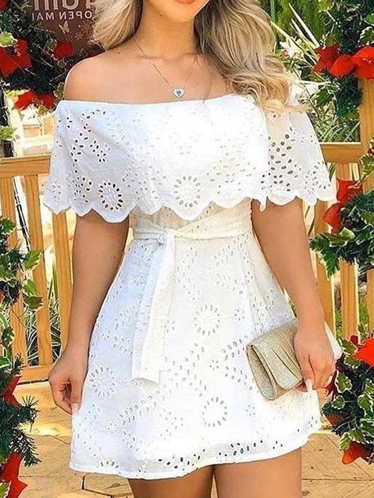 Powyżej Kolana Off Shoulder Lace-up Letni Sweter Damski Ddress