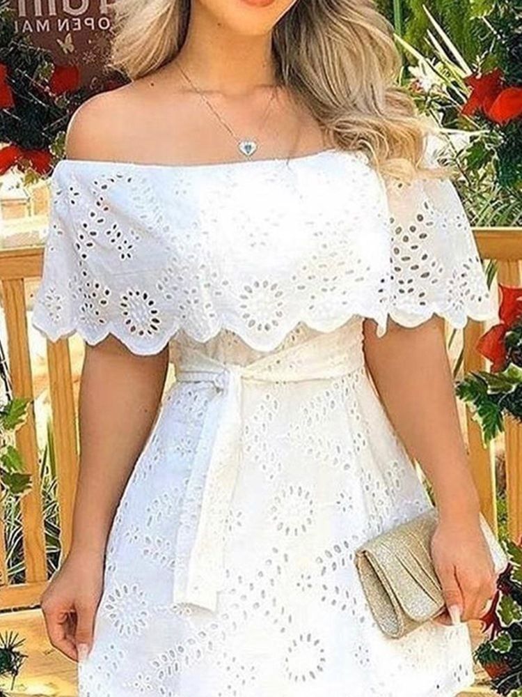 Powyżej Kolana Off Shoulder Lace-up Letni Sweter Damski Ddress