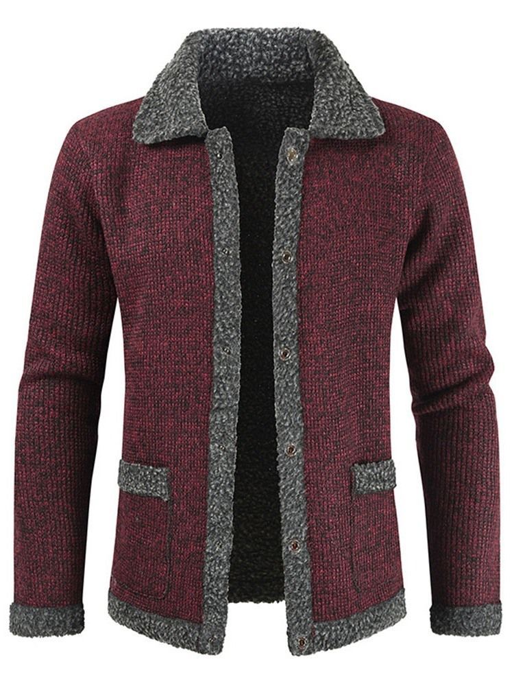 Standardowy Płaszcz Męski Z Klapami Patchwork Slim Sweter