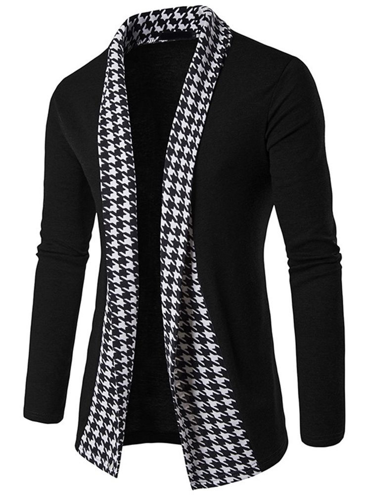 Vogue Houndstooth Patchwork Sweter Męski Sweter