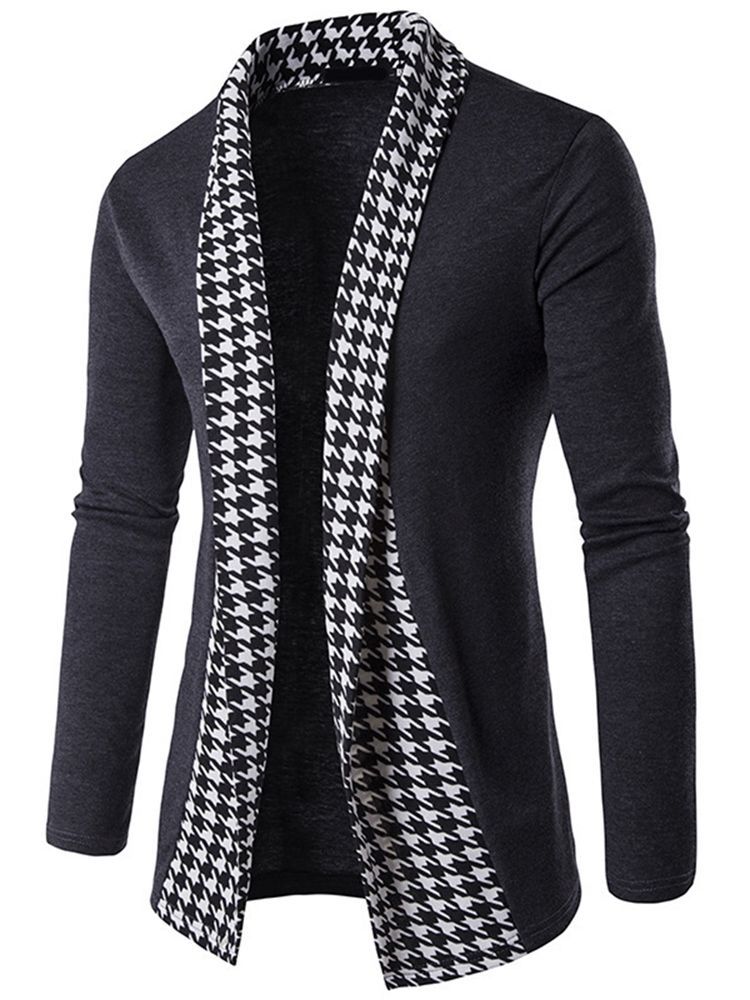 Vogue Houndstooth Patchwork Sweter Męski Sweter