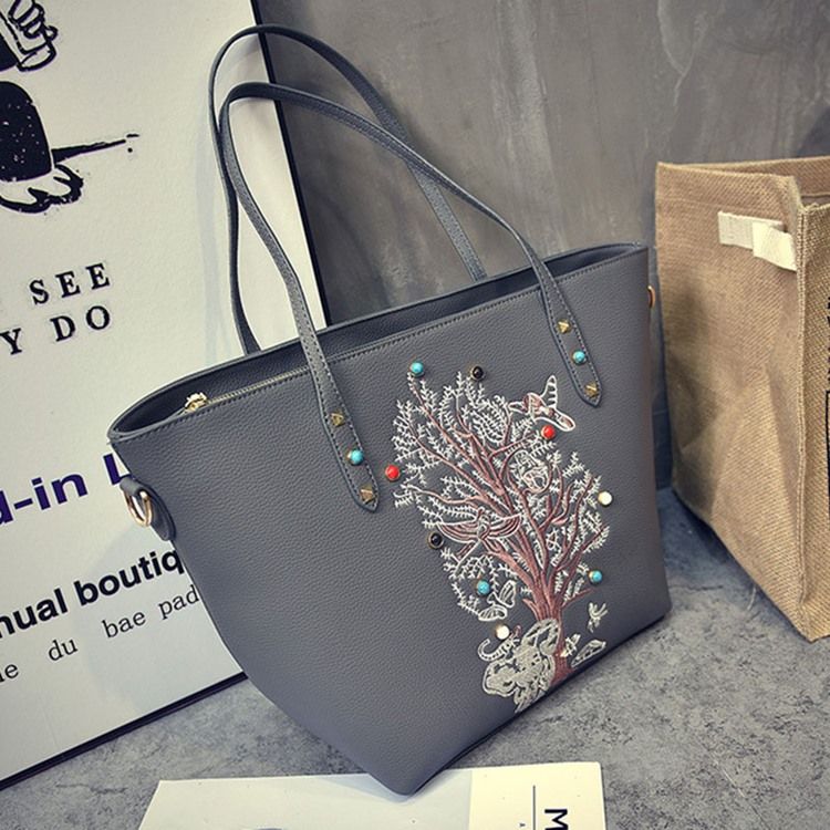 Koreański Styl Kwiatowy Haft Tote Bag