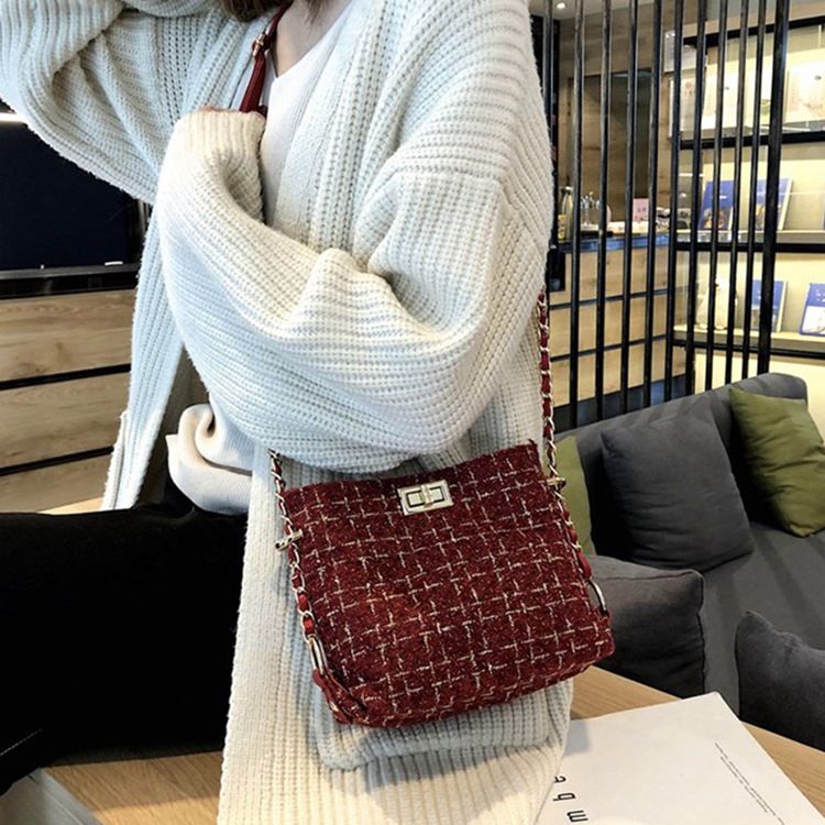 Plaid Dzianiny Mieszanki Wełny Prostokątne Torby Crossbody