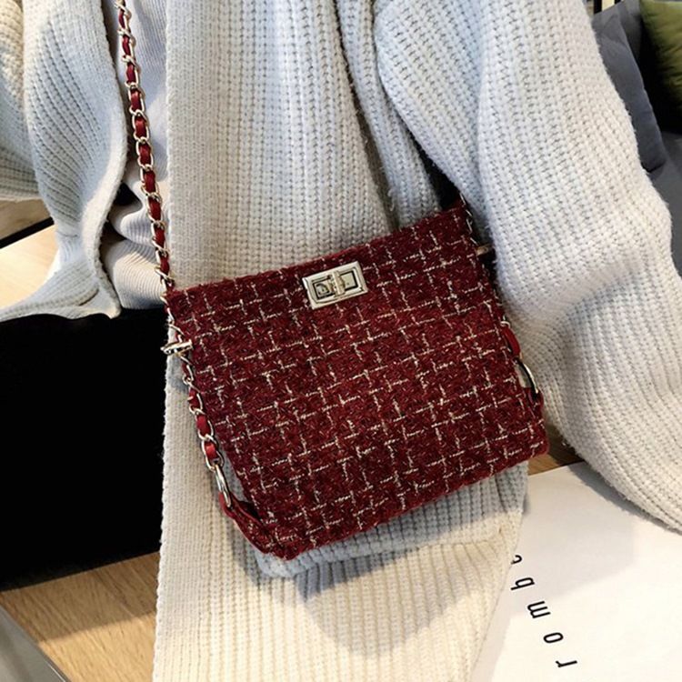 Plaid Dzianiny Mieszanki Wełny Prostokątne Torby Crossbody