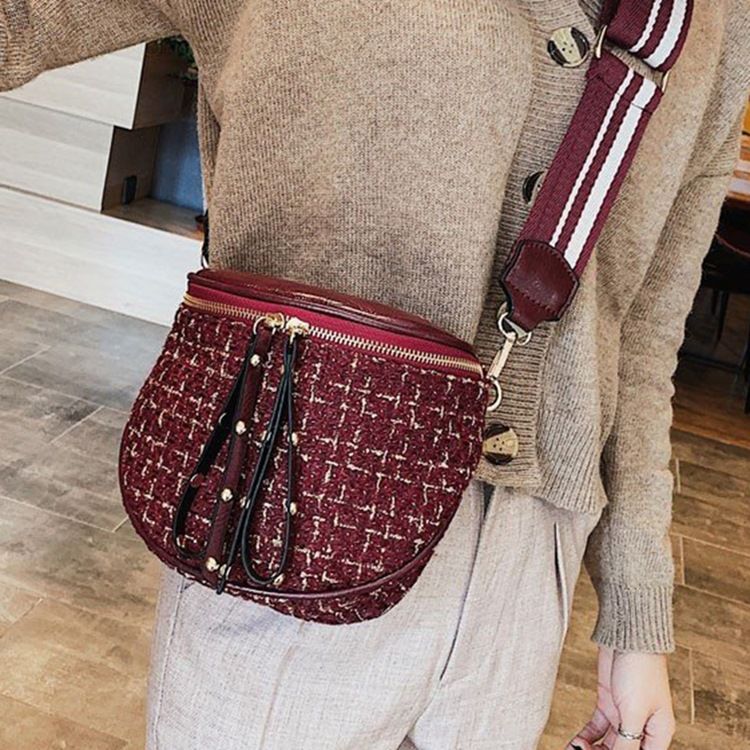 Torby Crossbody Z Mieszanek Wełny W Kratę