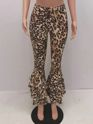 Damskie Spodnie Slim 3d Leopard Bellbottoms Pełnej Długości Na Co Dzień