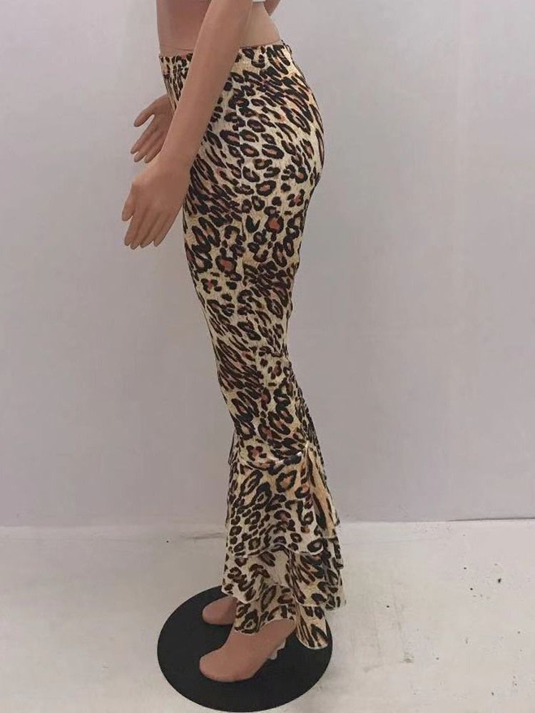 Damskie Spodnie Slim 3d Leopard Bellbottoms Pełnej Długości Na Co Dzień