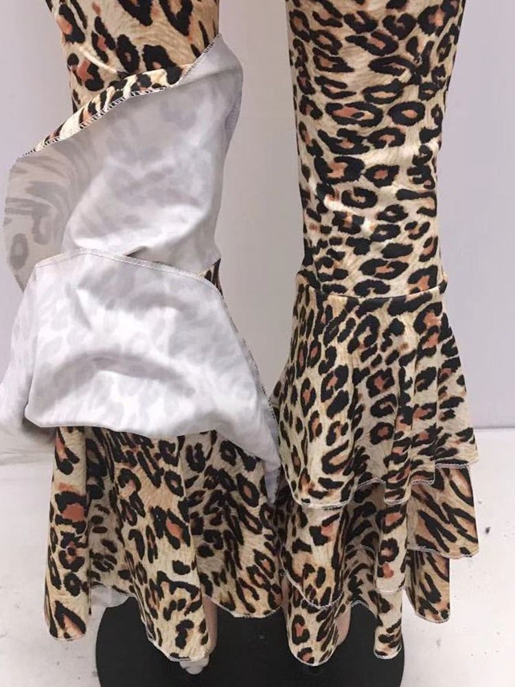 Damskie Spodnie Slim 3d Leopard Bellbottoms Pełnej Długości Na Co Dzień