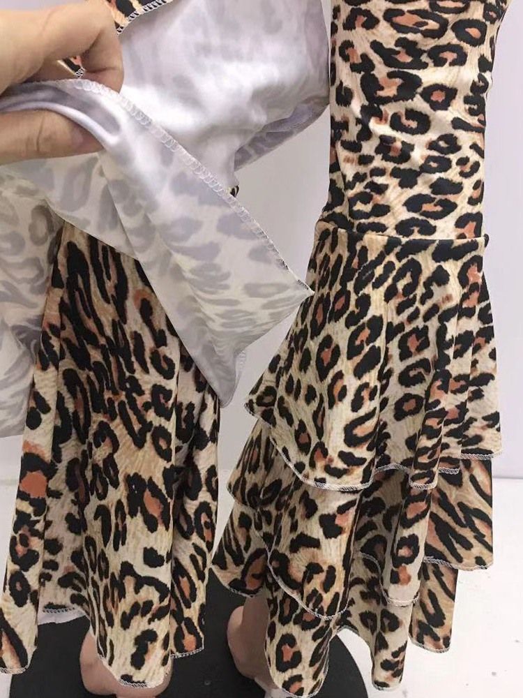 Damskie Spodnie Slim 3d Leopard Bellbottoms Pełnej Długości Na Co Dzień