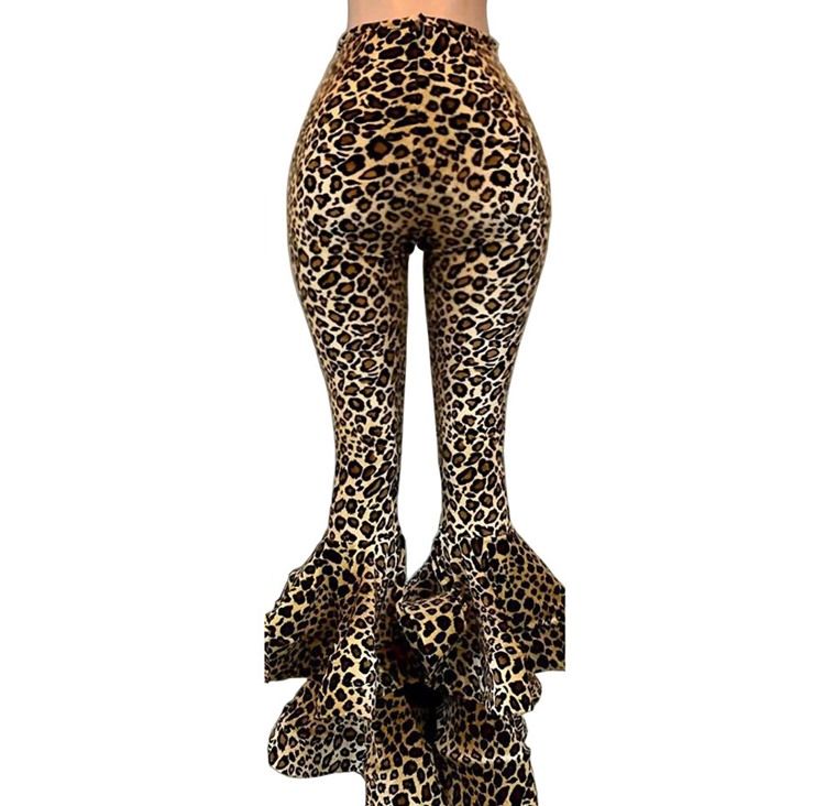 Damskie Spodnie Slim 3d Leopard Bellbottoms Pełnej Długości Na Co Dzień