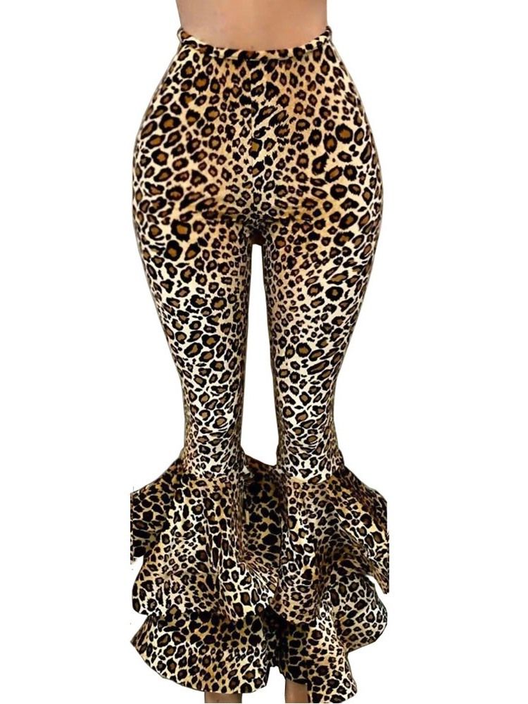 Damskie Spodnie Slim 3d Leopard Bellbottoms Pełnej Długości Na Co Dzień