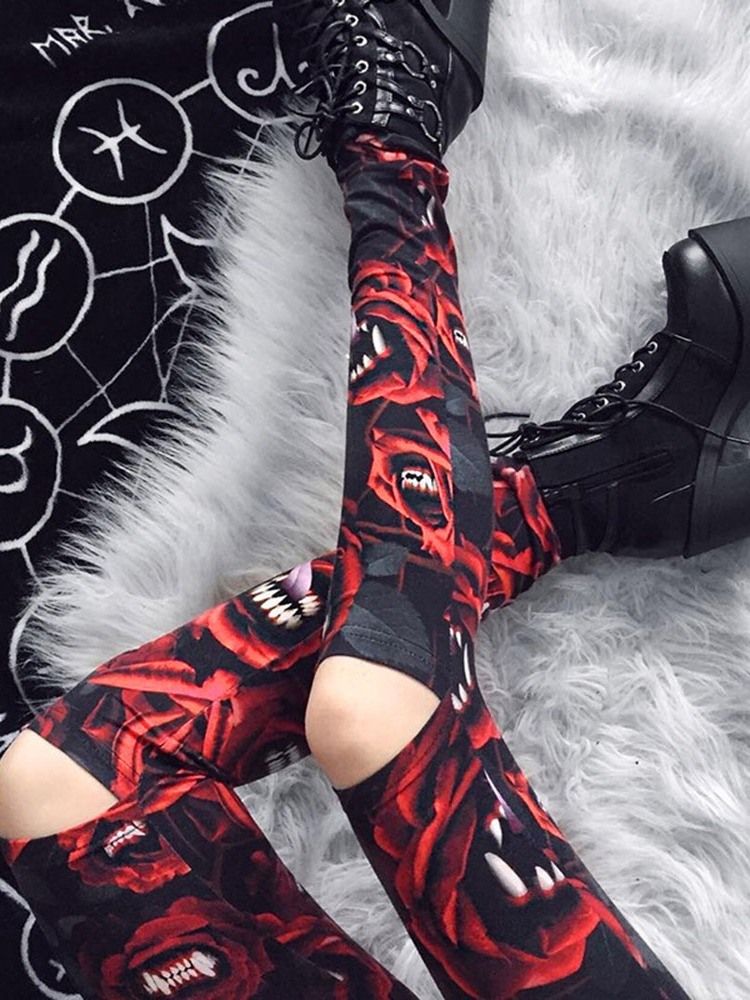 Kobiety Kostium Na Halloween Z Nadrukiem Office Lady Floral Legginsy