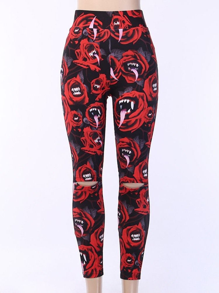 Kobiety Kostium Na Halloween Z Nadrukiem Office Lady Floral Legginsy